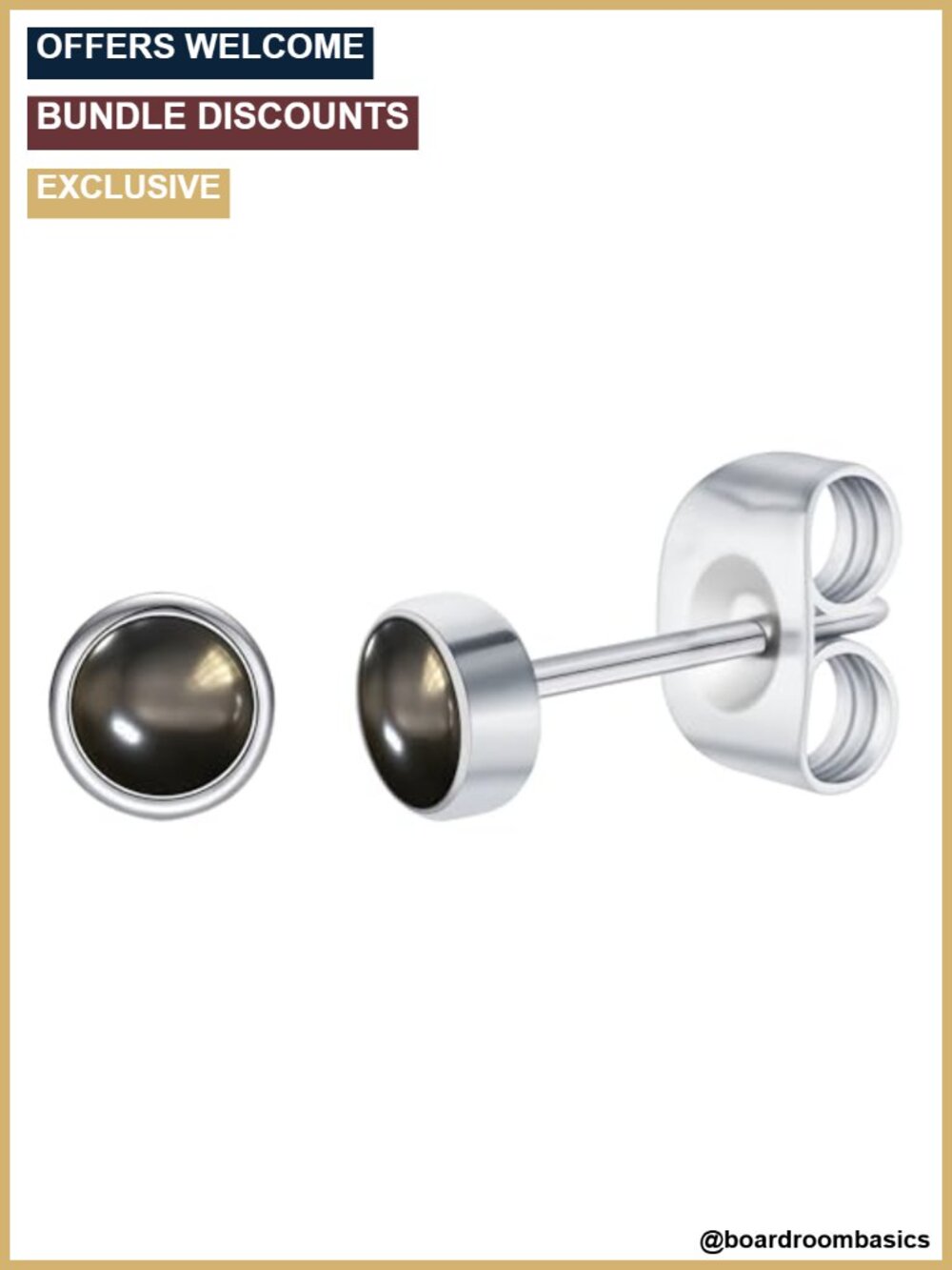 Titanium Obsidian Stud Earrings Hypoallergenic Minimalist 3/4/5mm Studs